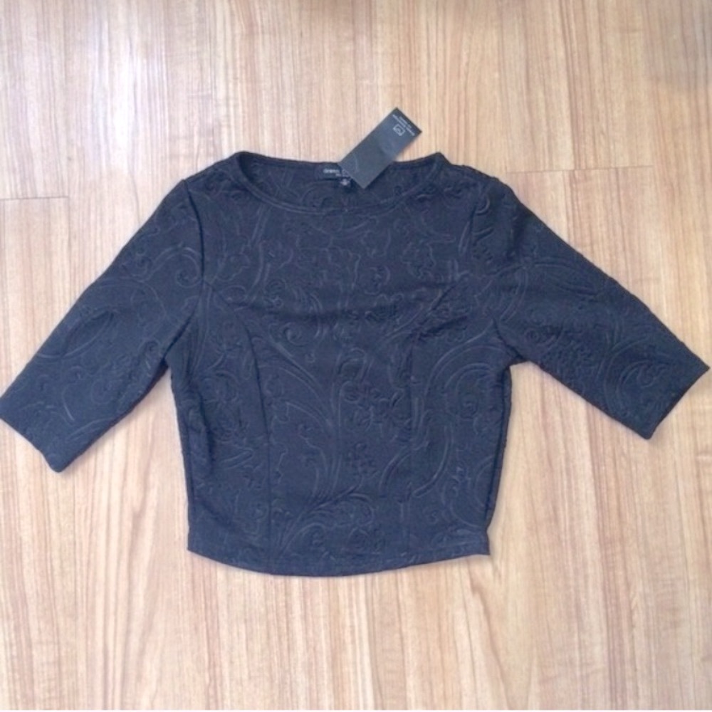 Crop Top Black Damask Print Top